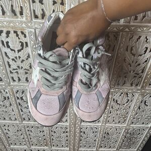 Golden Goose Dad Star Mixed Leather Running Sneakers 7B/37EU Pink/Silver/White